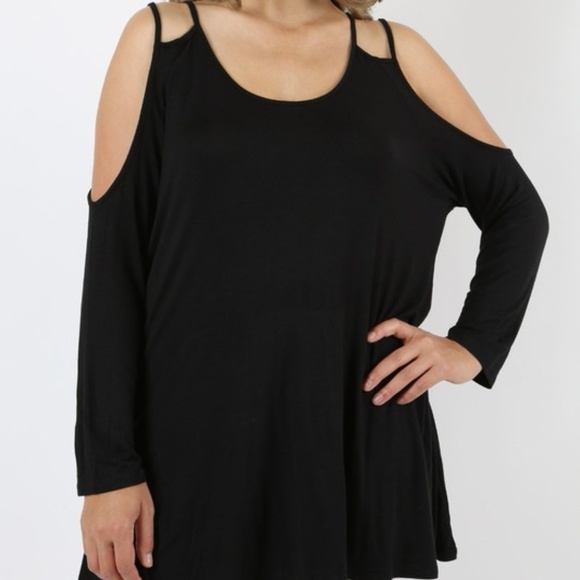 NEW PLUS SIZE BLACK COLD SHOULDER LONG SLEEVE TOP - Picture 1 of 1